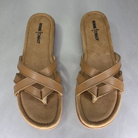 NWT Minnetonka Sunny Womens Leather Flip Flop Thong Sandals - Picture 1 of 8
